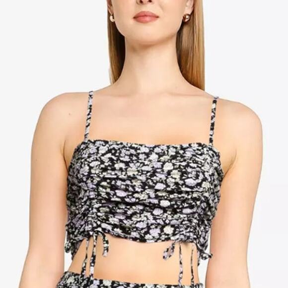 Hollister Women’s Sleeveless Floral Stretch Tie‎ Front Crop Cami Top Sz XS Black - Picture 1 of 7